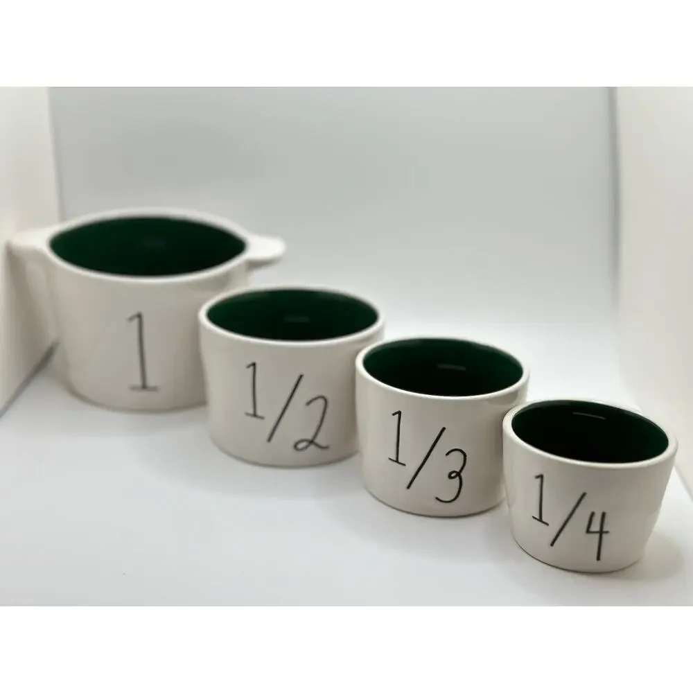 Rae Dunn Christmas Tree White w Green In Measuring Cups, Brand New!